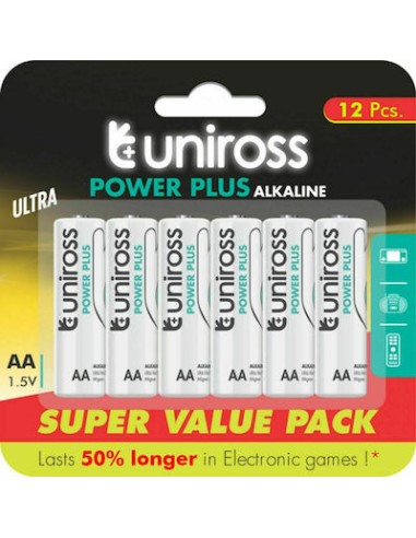 Uniross Power Plus Alkaline Battery AA 1.5V 12pcs